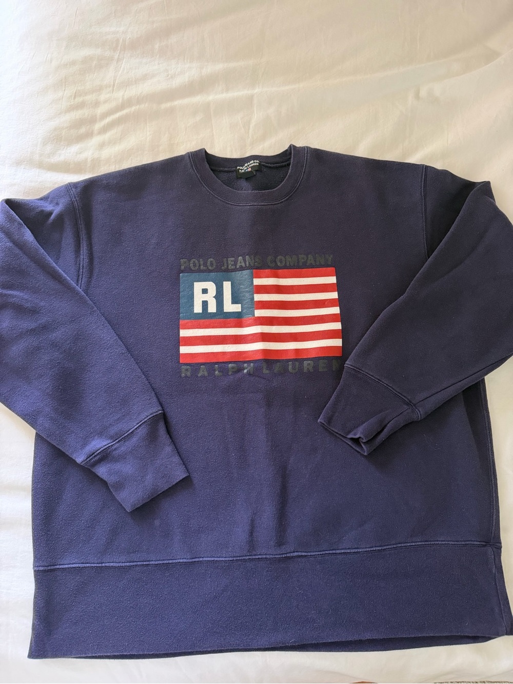 Vintage Ralph Lauren Navy Crewneck Sweatshirt with RL Flag Graphic